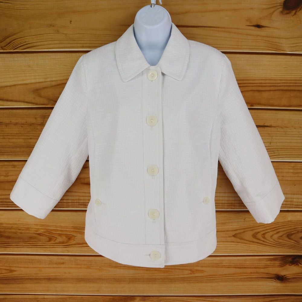 Sag Harbor Blazer Jacket Lined Womens Sz 14 White Buttons Shoulder Pads‎ Pockets